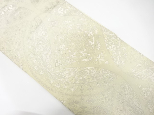 変わり七宝に華紋織り出し　袋帯